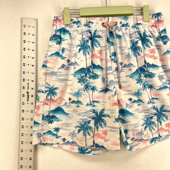Vintage Summer Lined Swim Trunks Tropical Pattern Mens Size L - Picture 9 of 11